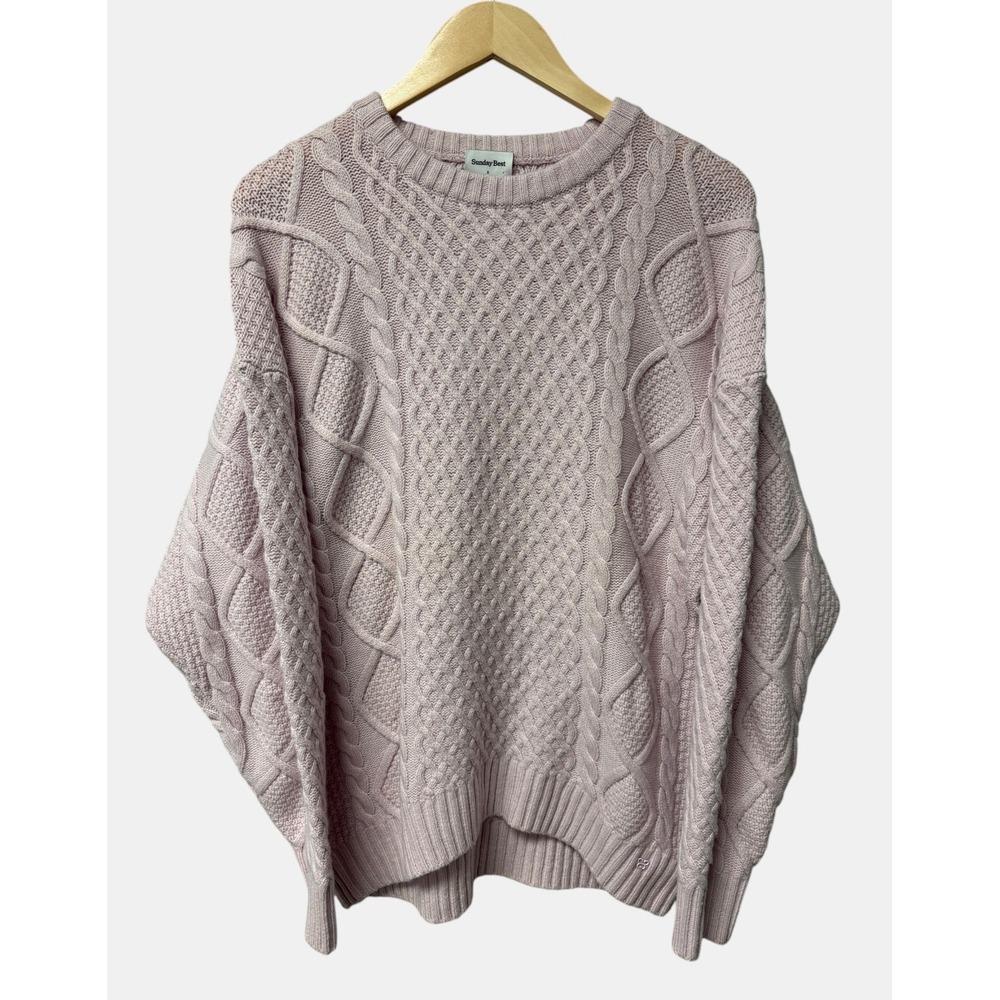 Aritzia Sunday Best Sweater Womens S Pink Cable Knit Wool Blend Chunky Fisherman